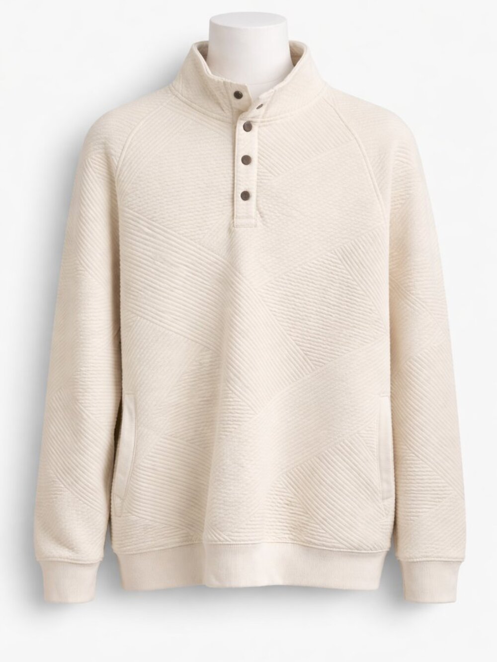 Goodfellow & Co Cream Pullover Sweatshirt Large Snap Buttons High Collar